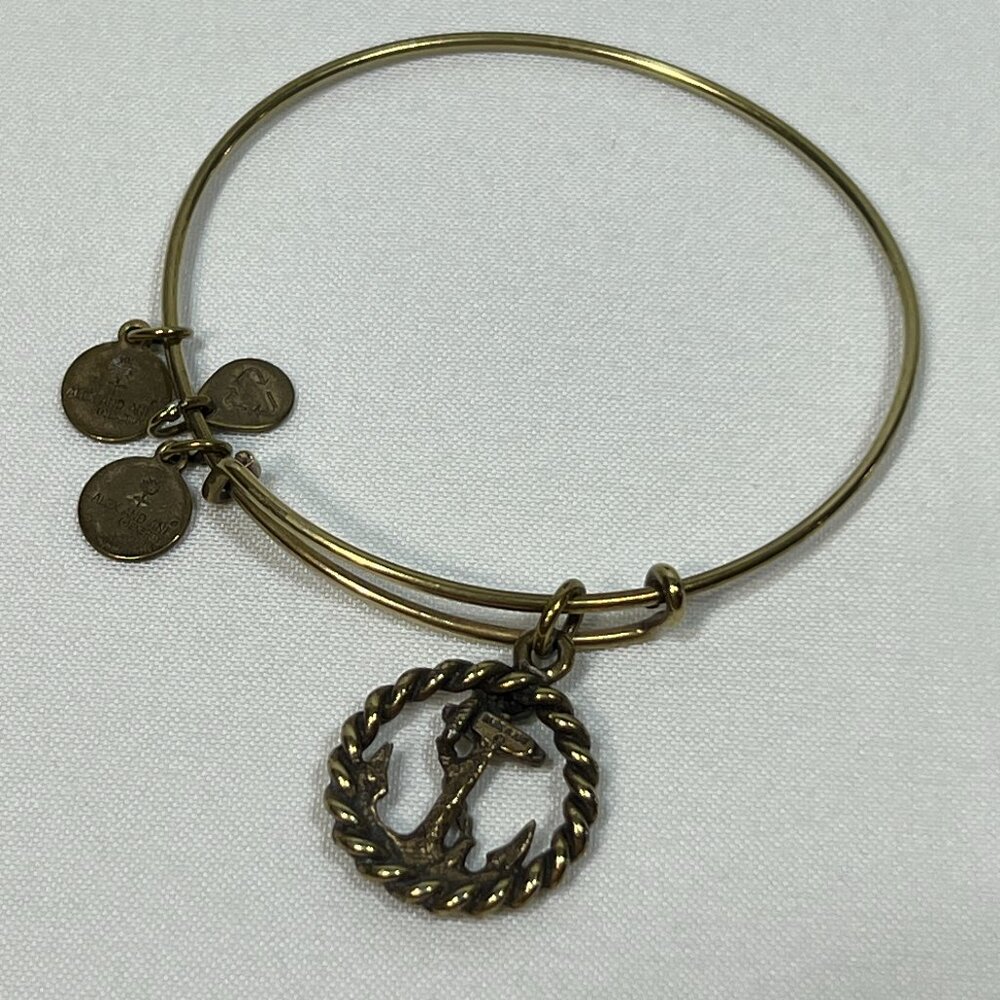 Alex and Ani Gold toned Nautical Anchor Charm Bangle Bracelet